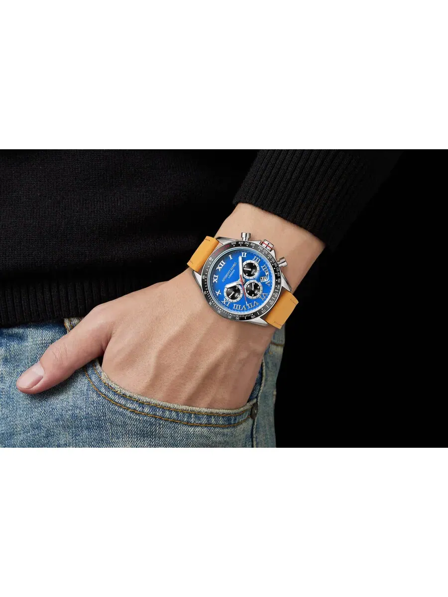 Мужские часы Anthony James Tachymeter с синим циферблатом AJ100 — изображение 4 из 4, оттенок черный