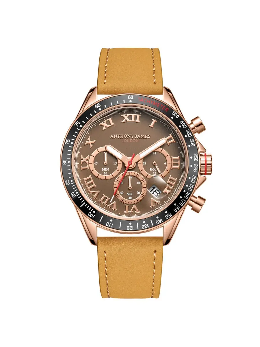 Мужские часы Anthony James Tachymeter Turbo с коричневым циферблатом AJ101 — черный