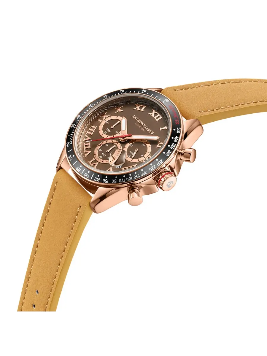 Мужские часы Anthony James Tachymeter Turbo с коричневым циферблатом AJ101 — изображение 2 из 4, оттенок черный