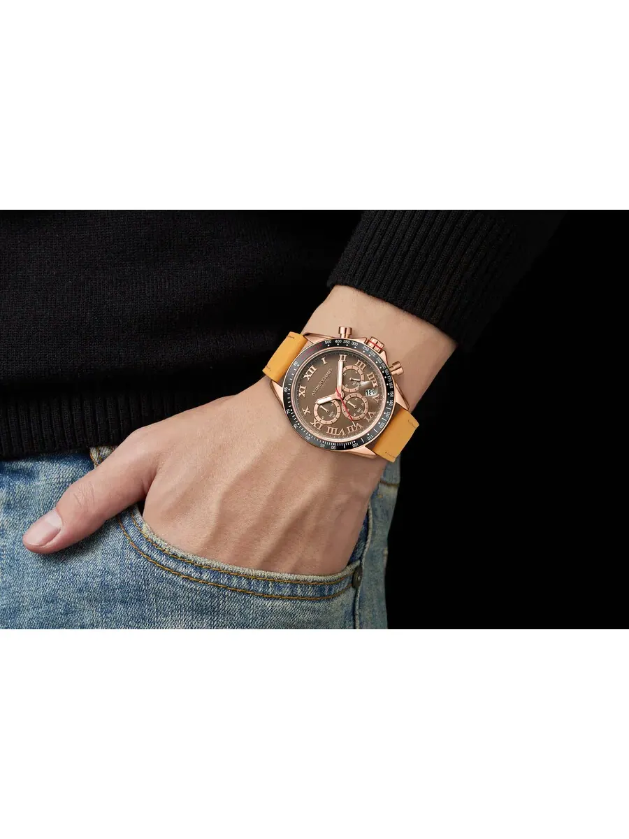 Мужские часы Anthony James Tachymeter Turbo с коричневым циферблатом AJ101 — изображение 4 из 4, оттенок черный