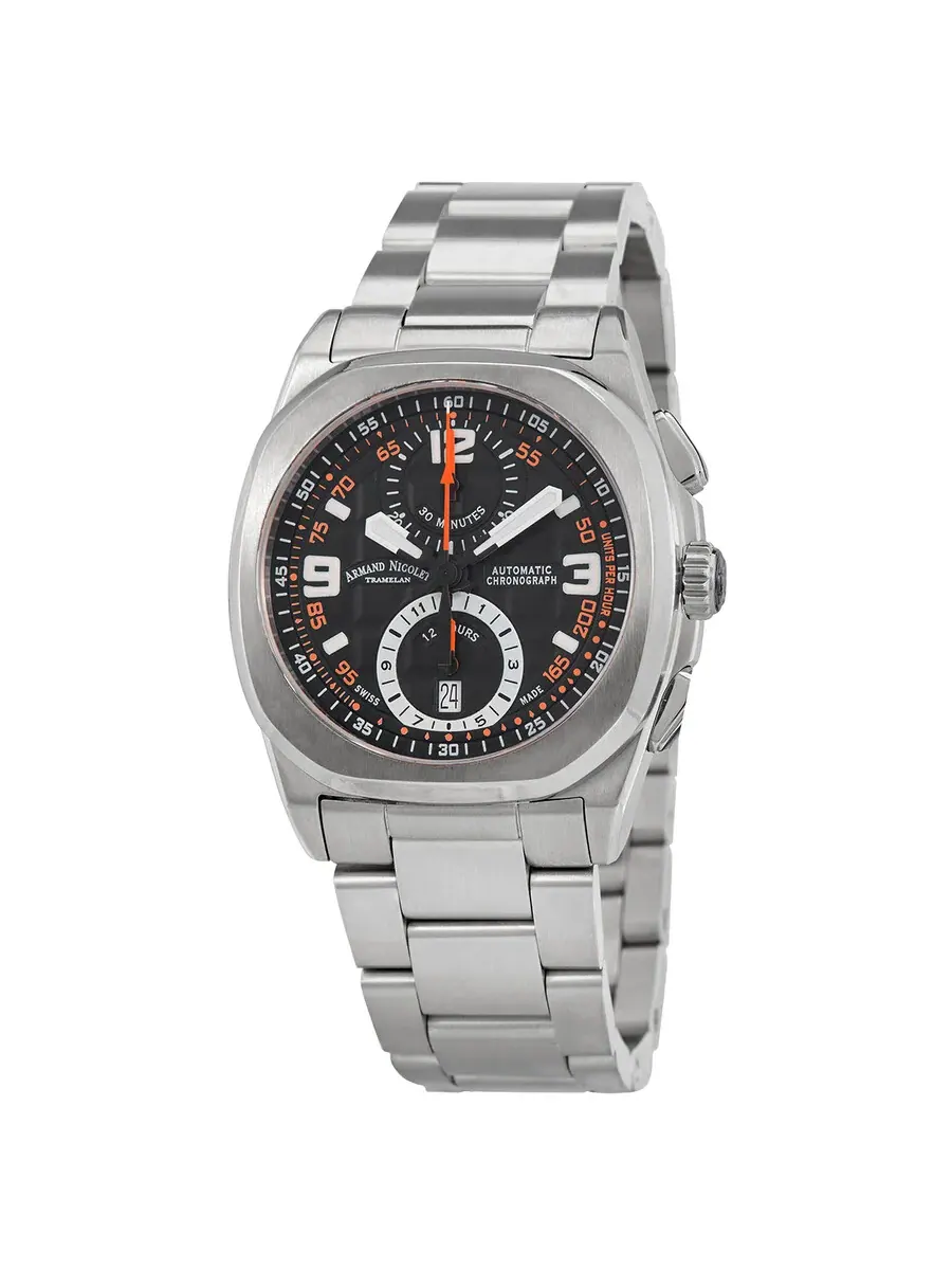 Мужские часы Armand Nicolet JH9 Chronograph Automatic с черным циферблатом A668HAA-NO-MA4680A — серебристый
