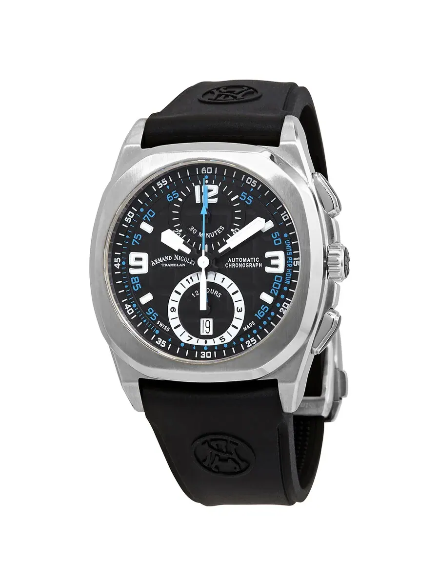 Мужские часы Armand Nicolet JH9 Chronograph Automatic с черным циферблатом A668HAA-NZ-GG4710N — серебристый