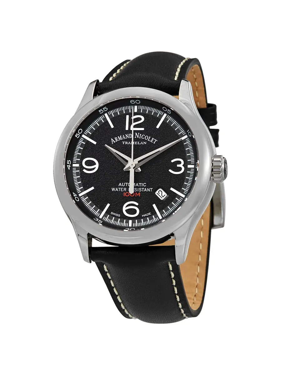Мужские часы Armand Nicolet MAH Automatic с черным циферблатом A840HAA-NR-P140NR2
