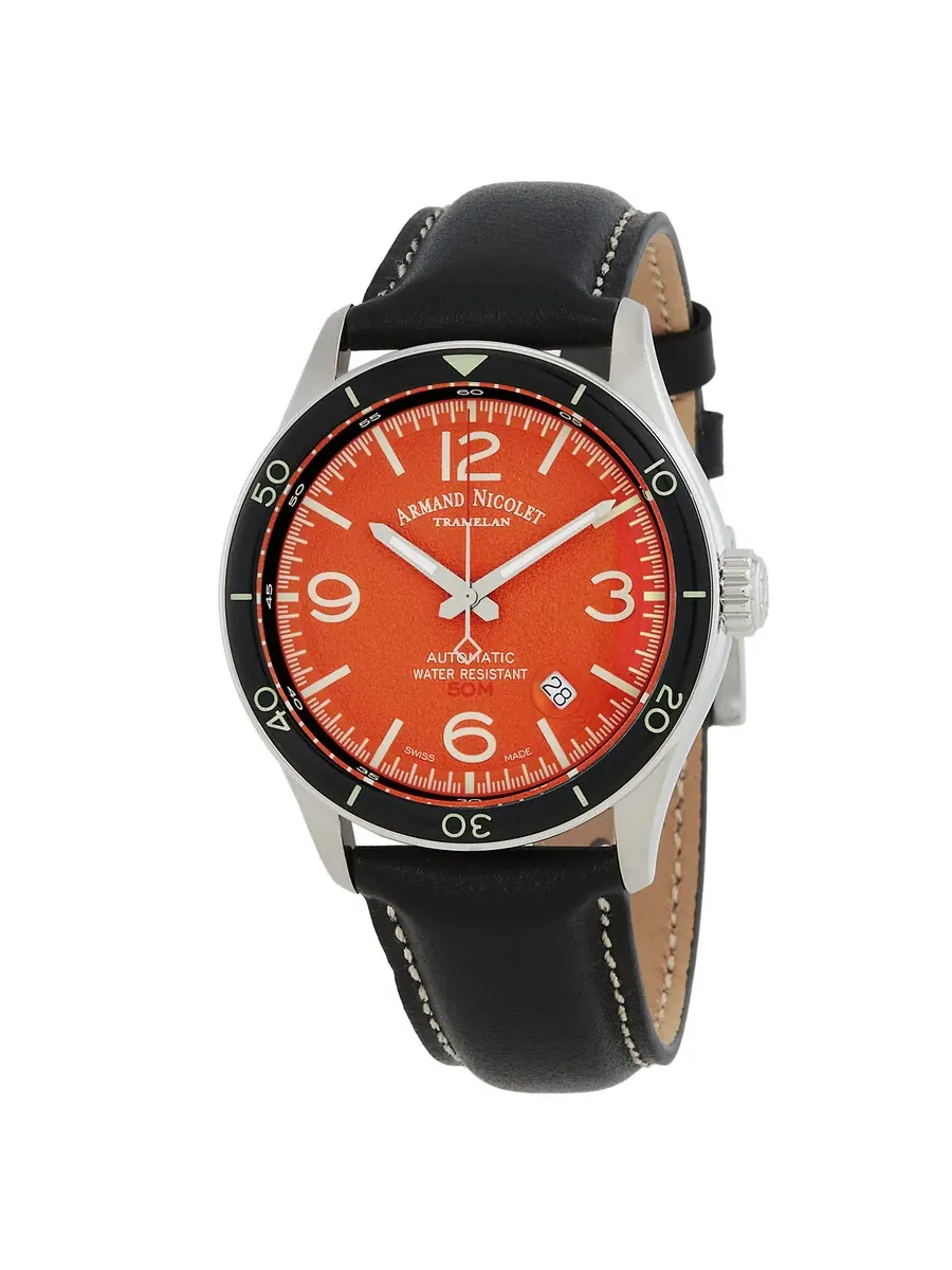 Мужские часы Armand Nicolet M2H Automatic с оранжевым циферблатом A740HNA-OR-P140NR2