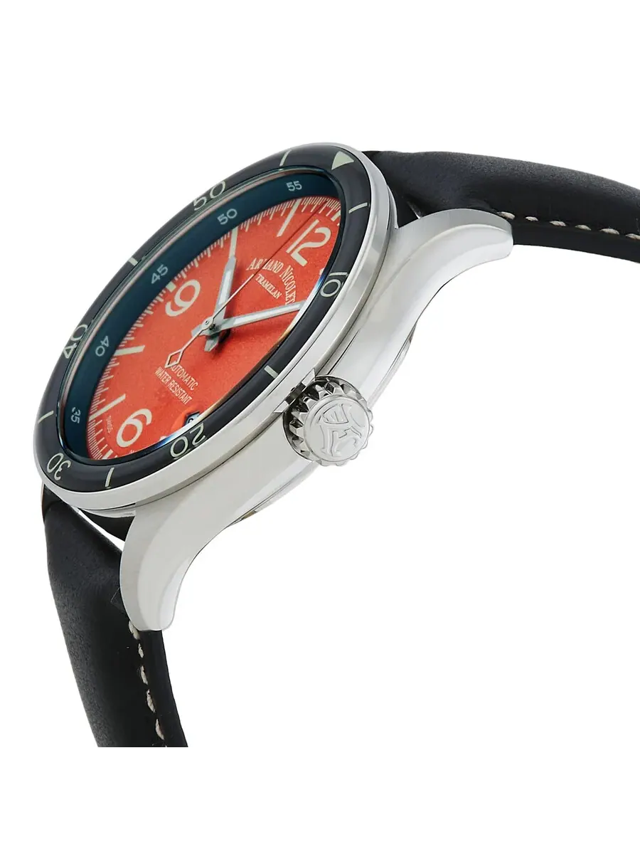 Мужские часы Armand Nicolet M2H Automatic с оранжевым циферблатом A740HNA-OR-P140NR2 — изображение 2 из 3, оттенок черный
