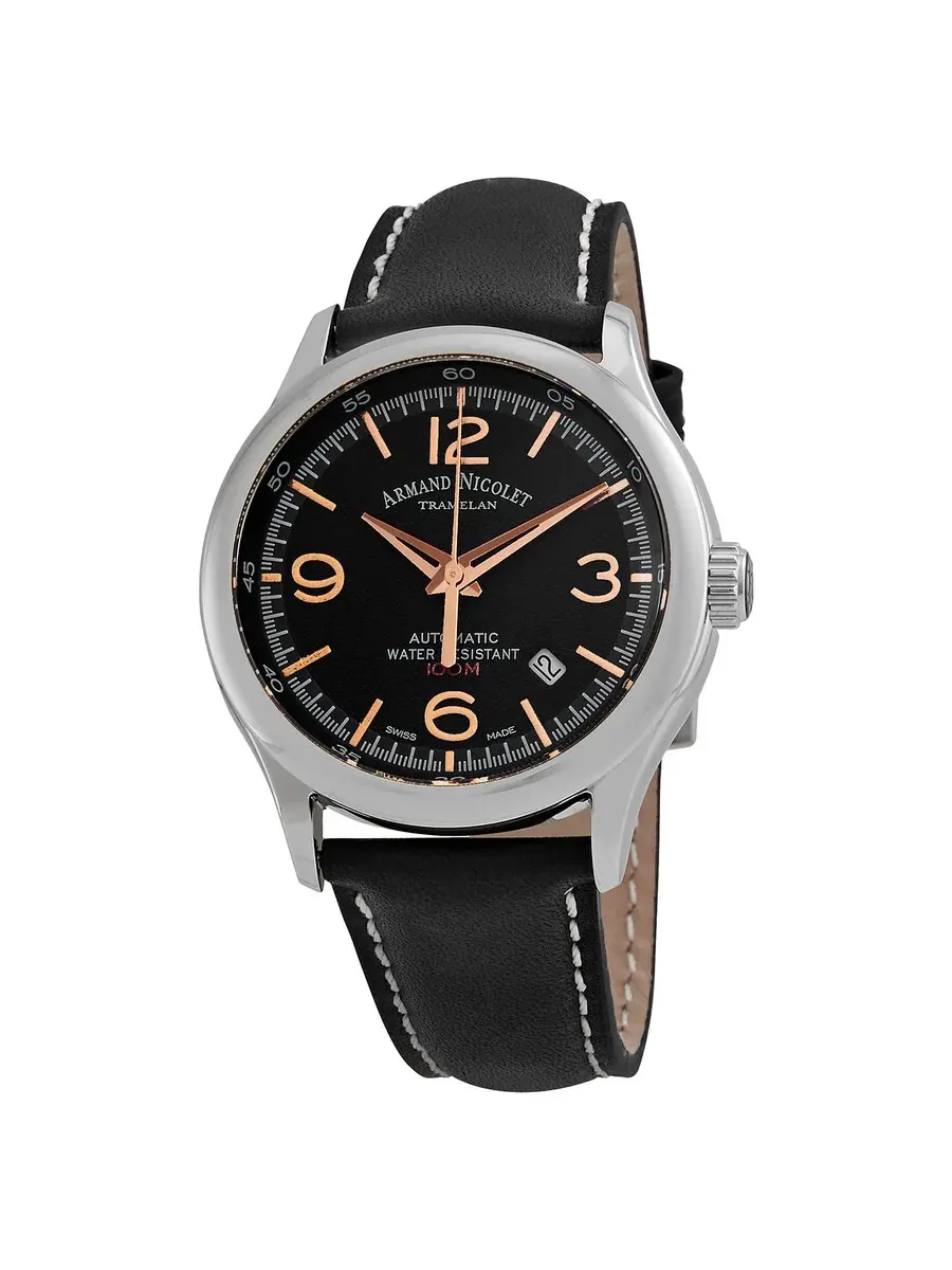 Мужские часы Armand Nicolet MHA Automatic с черным циферблатом A840HAA-NS-P140NR2