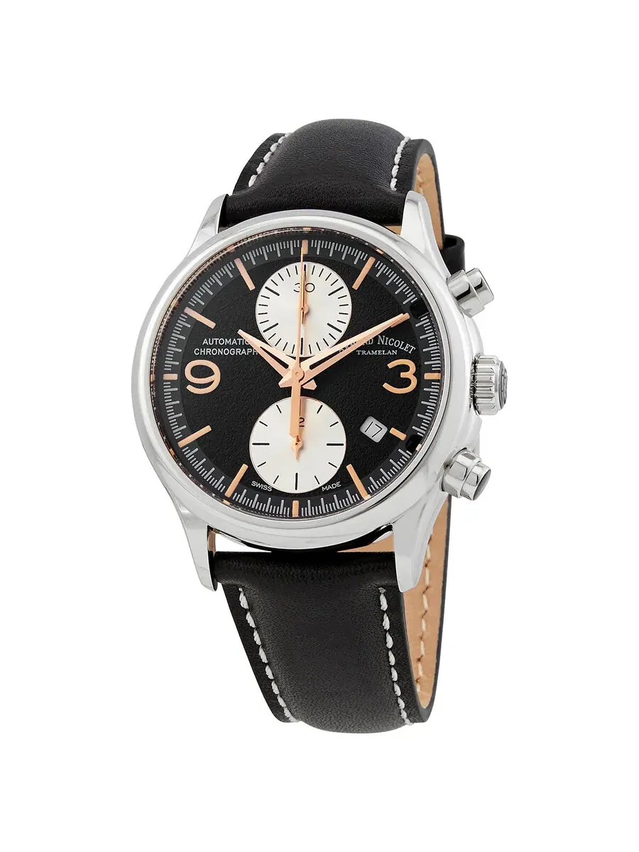Мужские часы Armand Nicolet MHA Chronograph Automatic с черным циферблатом A844HAA-NS-P140NR2