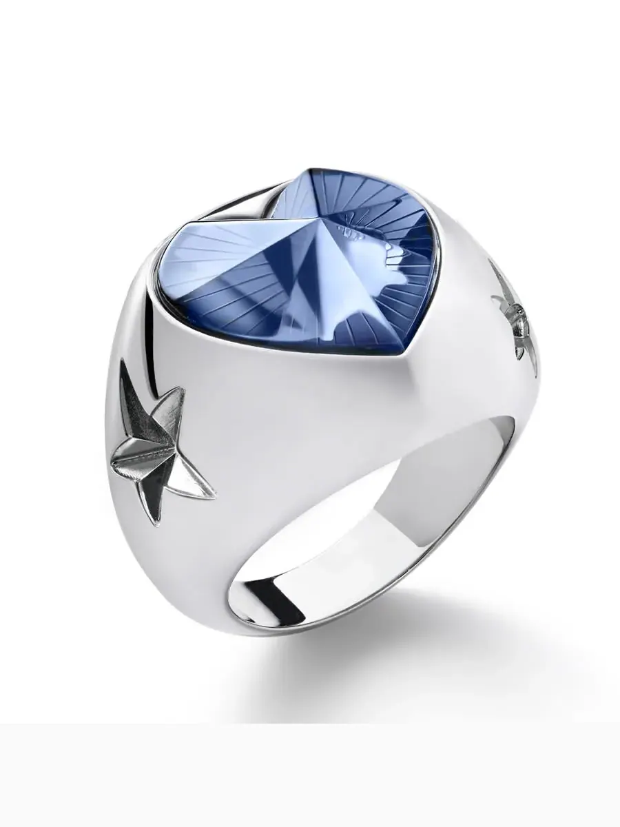 Кольцо Baccarat 'Etoile De Mon Coeur' из синего хрусталя — серебристый