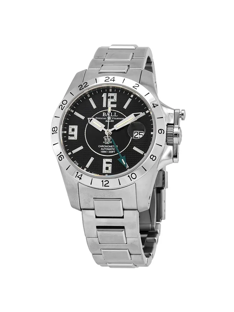 Мужские часы Ball Engineer Hydrocarbon Magnate GMT Automatic с черным циферблатом GM2098C-SCAJ-BK — серебристый