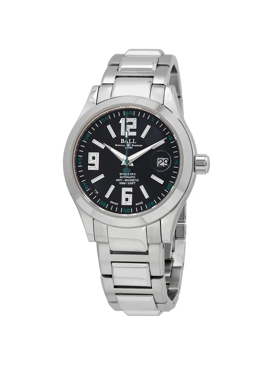 Мужские часы Ball Engineer II Automatic с черным циферблатом NM1020C-S4-BK — серебристый