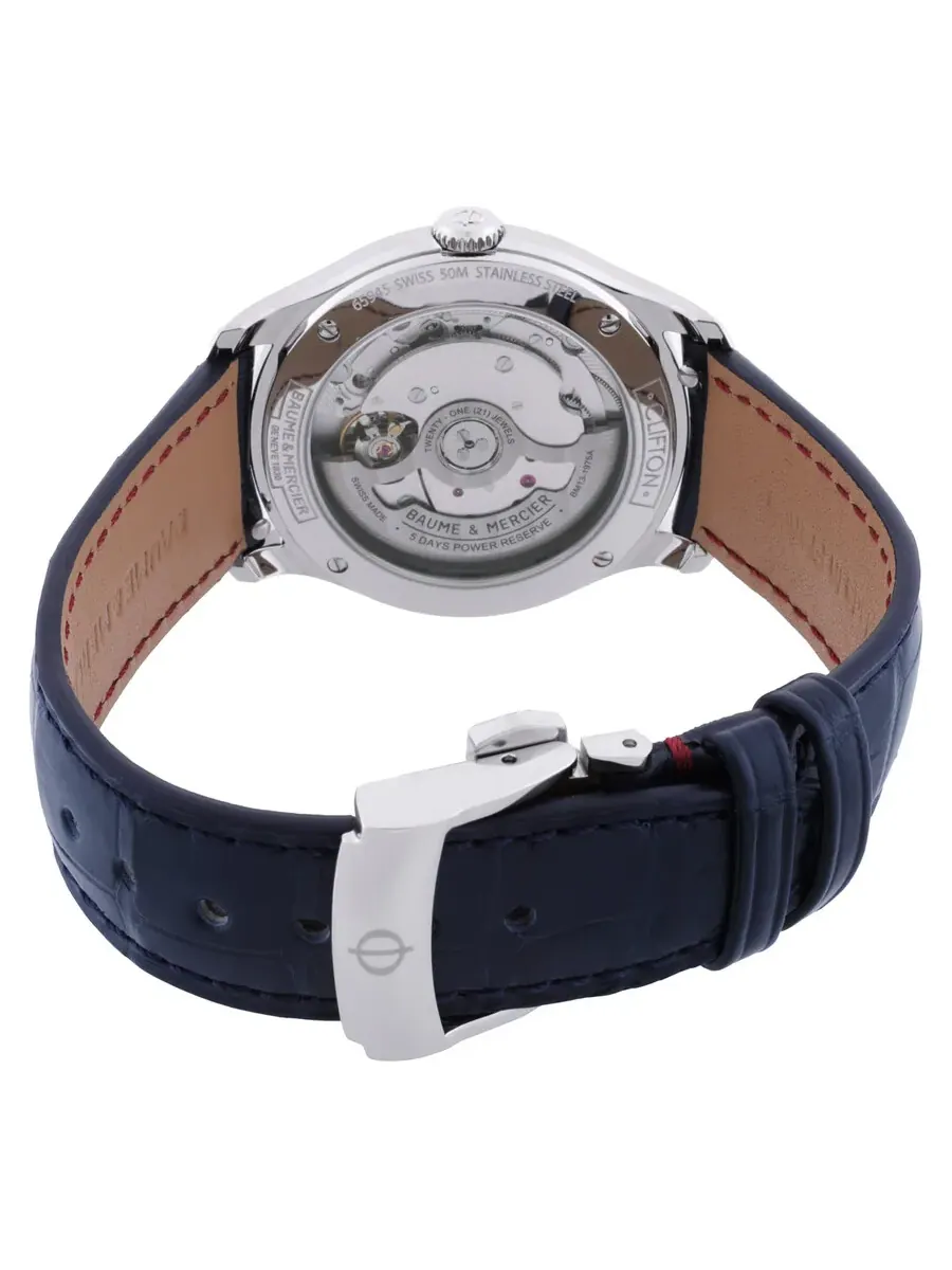 Мужские часы Baume et Mercier Clifton Automatic с синим циферблатом 10771 — изображение 3 из 3, оттенок серебряный