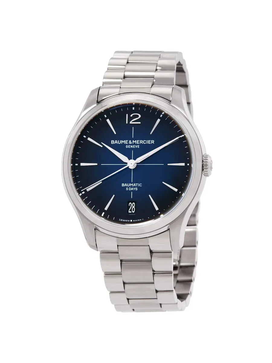 Мужские часы Baume et Mercier Clifton Automatic с градиентным синим циферблатом 10792 — серебристый