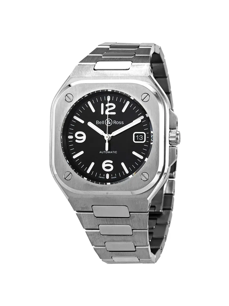 Мужские часы Bell and Ross BR 05 Automatic с черным циферблатом BR05A-BL-ST/SST — серебристый