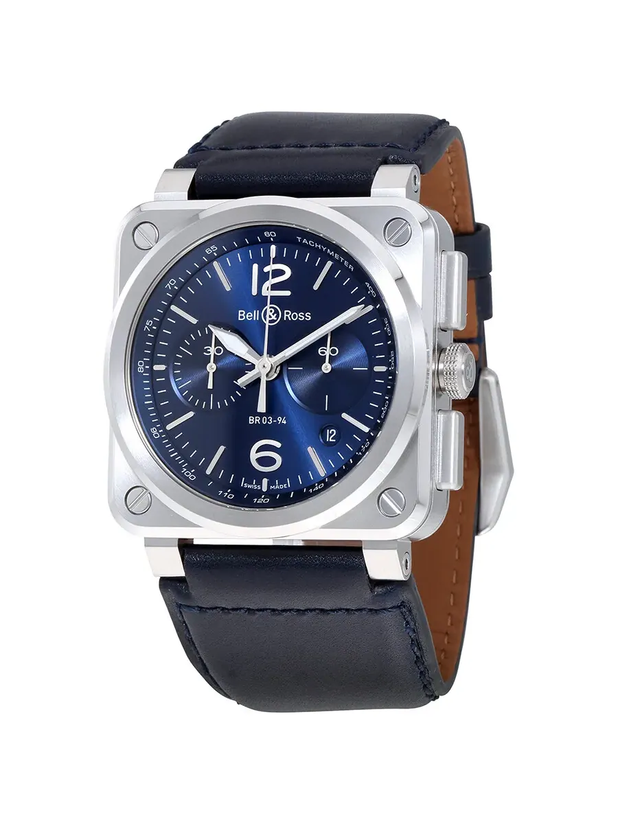 Мужские часы Bell and Ross Aviation Automatic с синим циферблатом BR0394-BLU-ST/SCA — серебристый