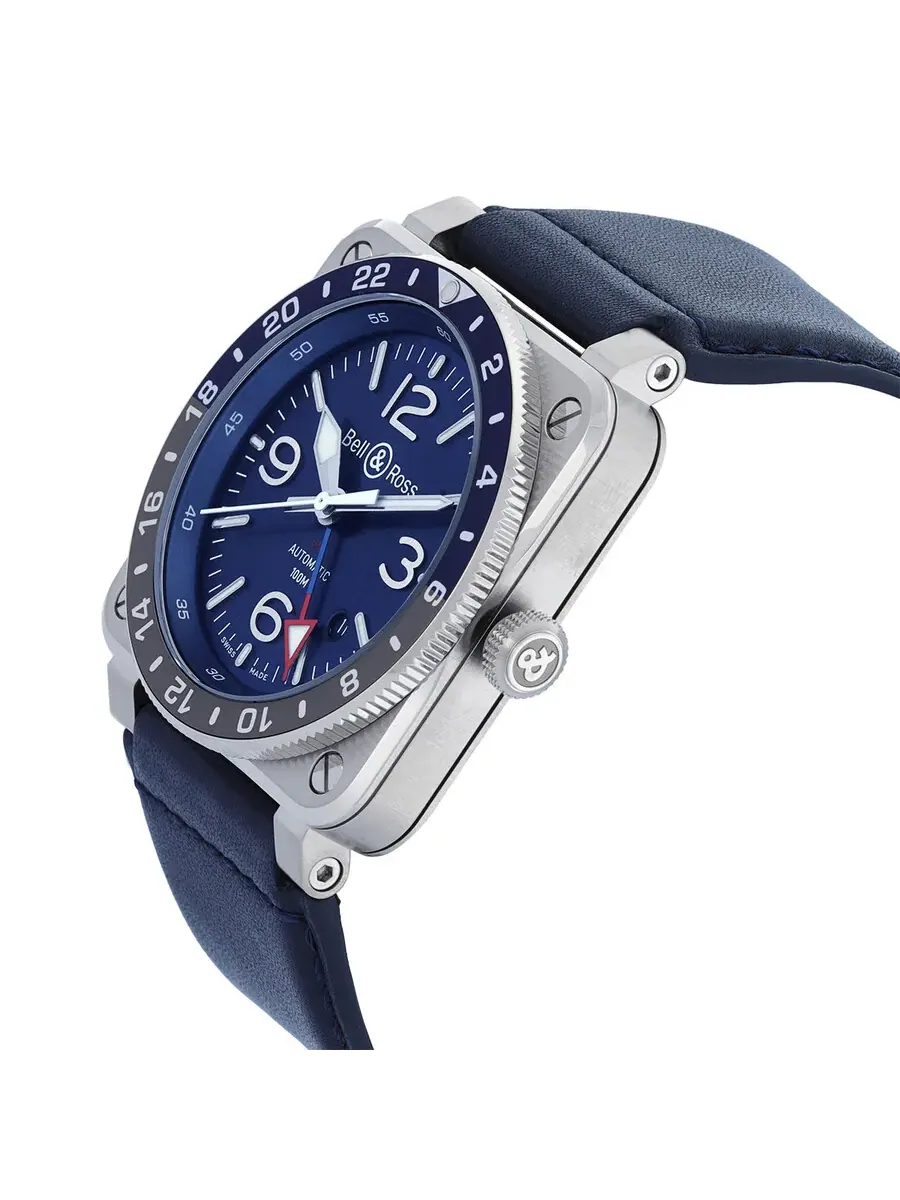 Мужские часы Bell and Ross BR 03-93 GMT с автоматическим механизмом, синим циферблатом BR0393-BLU-ST/SCA — изображение 2 из 3
