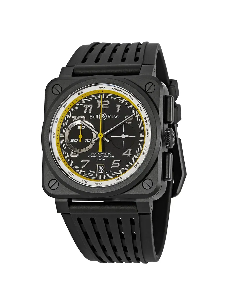 Мужские часы Bell and Ross BR03-94 Хронограф Автомат Черный циферблат BR0394-RS20/SRB — черный
