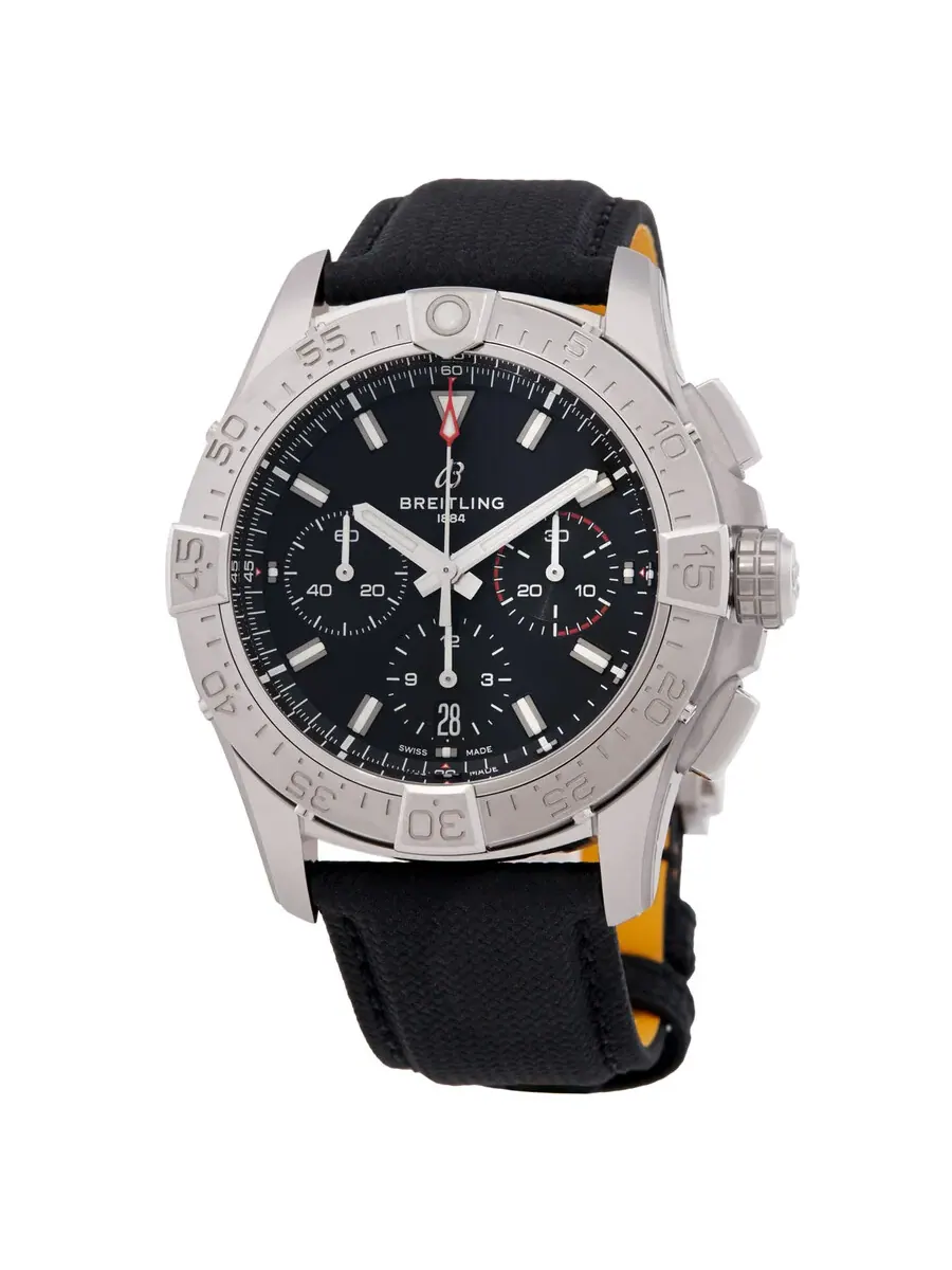 Мужские часы Breitling Avenger 42 Chronograph Automatic Chronometer с черным циферблатом AB0146101B1X1 — серебристый