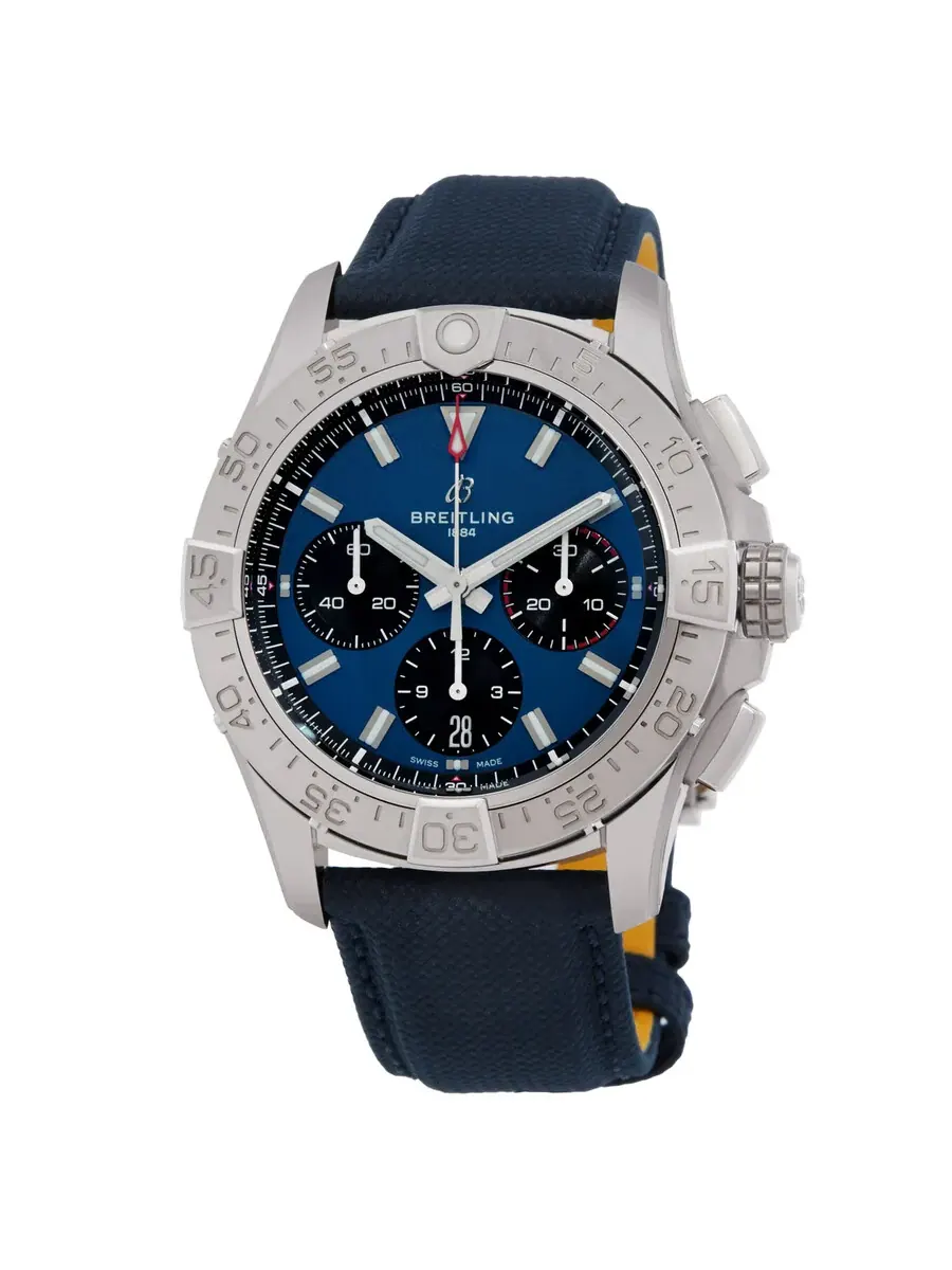 Мужские часы Breitling Avenger 42 Chronograph Automatic Chronometer с синим циферблатом AB0146101C1X1 — серебристый