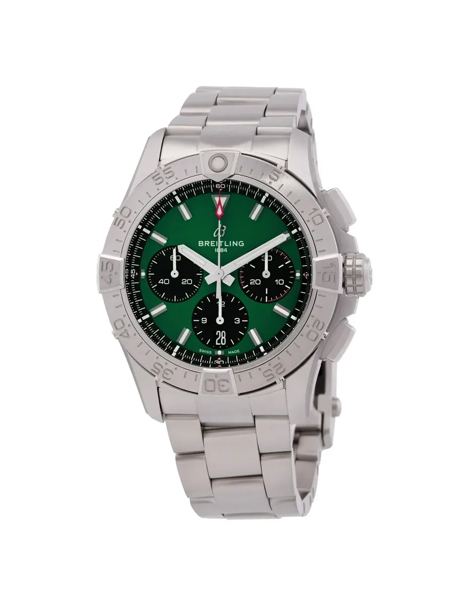 Мужские часы Breitling Avenger 42 Chronograph Automatic Chronometer с зеленым циферблатом AB0146101L1A1 — серебристый