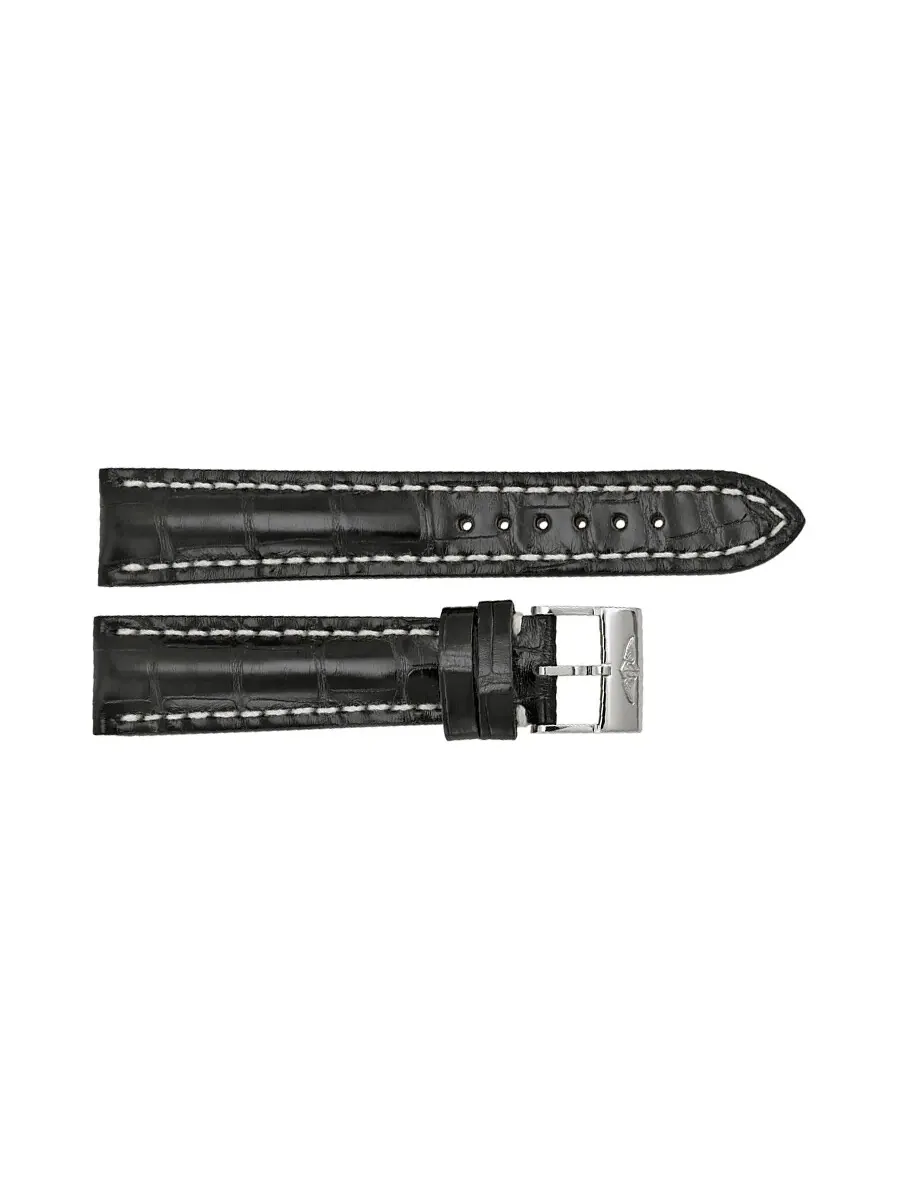 Ремешок для часов Breitling Black с белой строчкой и пряжкой из нержавеющей стали, 20-18 мм