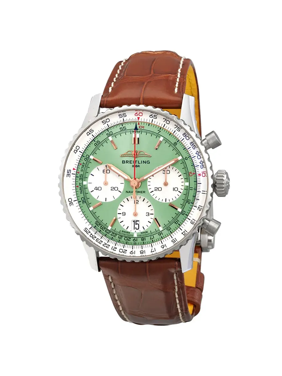 Мужские часы Breitling Navitimer Chronograph Automatic Chronometer с зеленым циферблатом AB0139211L1P1