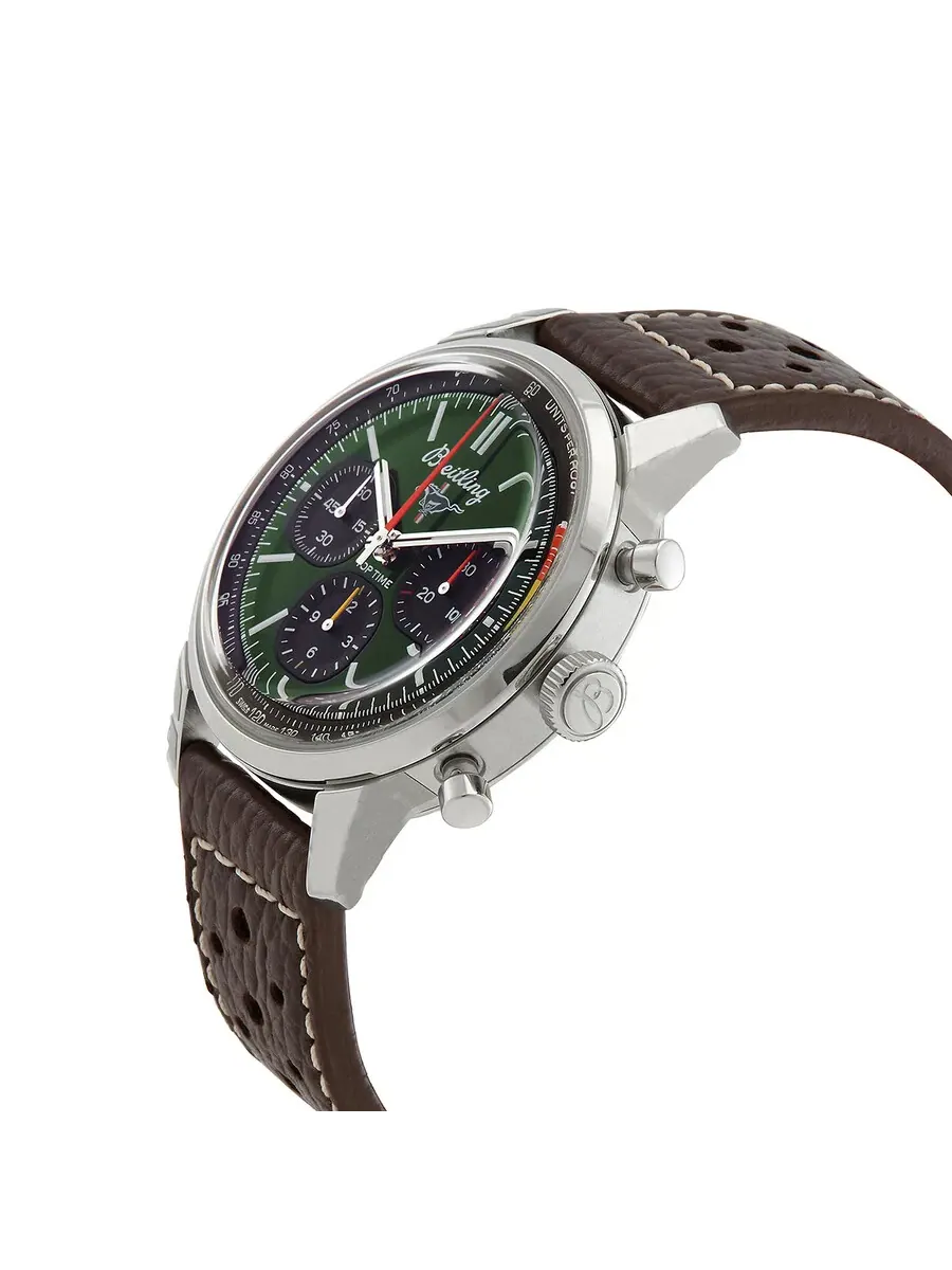 Мужские часы Breitling Top Time 41 B01 Ford Mustang хронограф автомат с зеленым циферблатом AB01762A1L1X1, оттенок серебряный