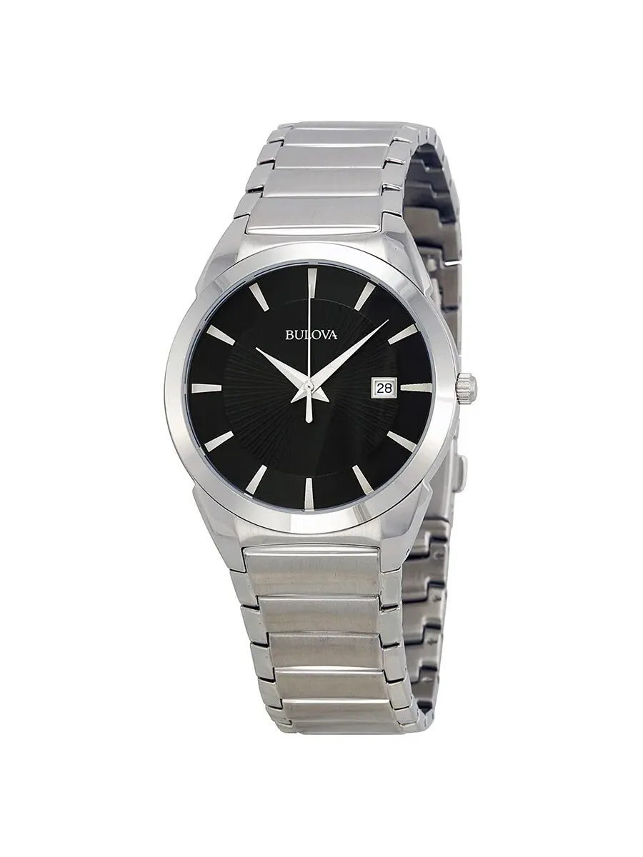 Мужские часы Bulova Classic с черным циферблатом и корпусом из нержавеющей стали, модель 96B149 — серебристый