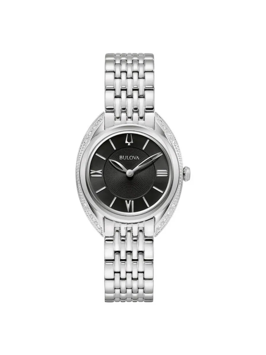 Женские кварцевые часы Bulova Classic с черным циферблатом, модель 96R252 — серебристый