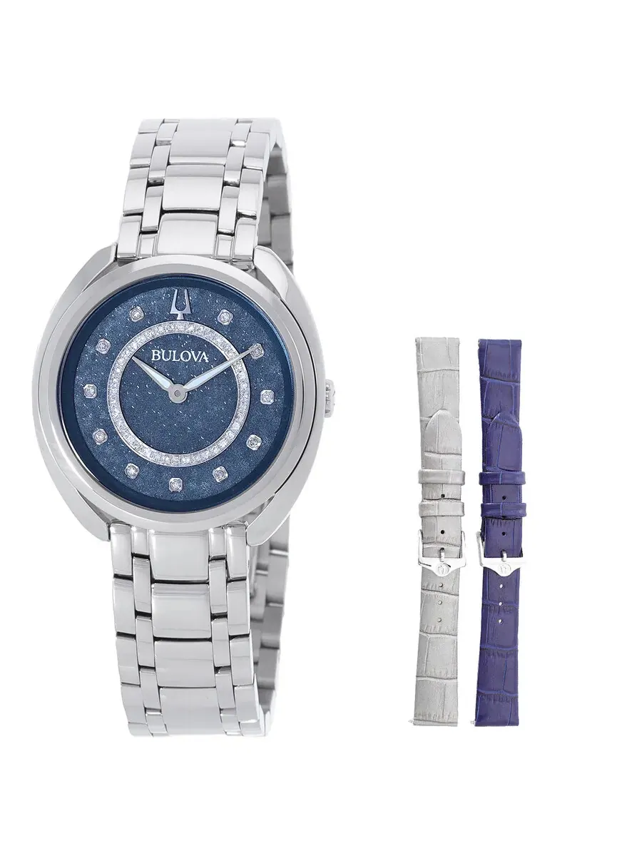 Женские кварцевые часы Bulova Duality с синим циферблатом 96X160 — серебристый
