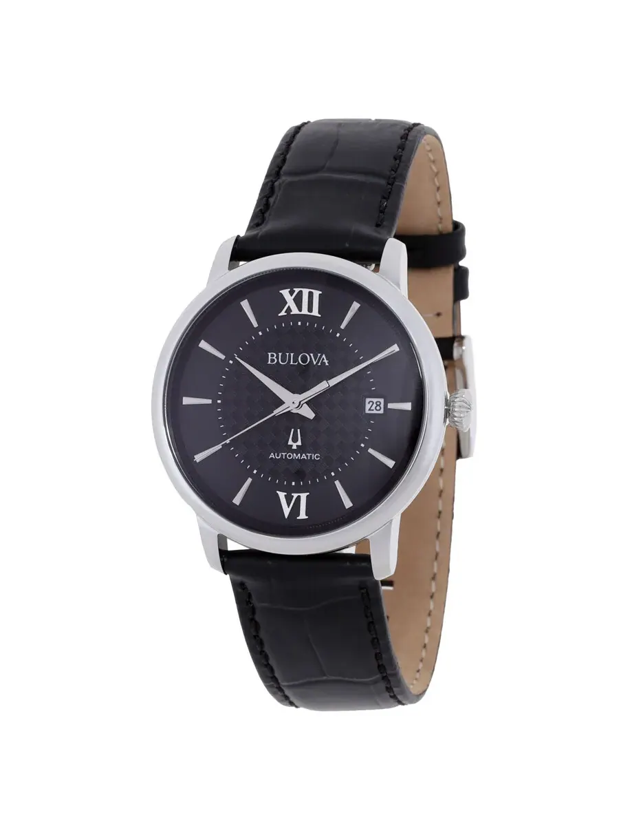 Мужские часы Bulova Hudson Automatic с черным циферблатом 96B441 — серебристый