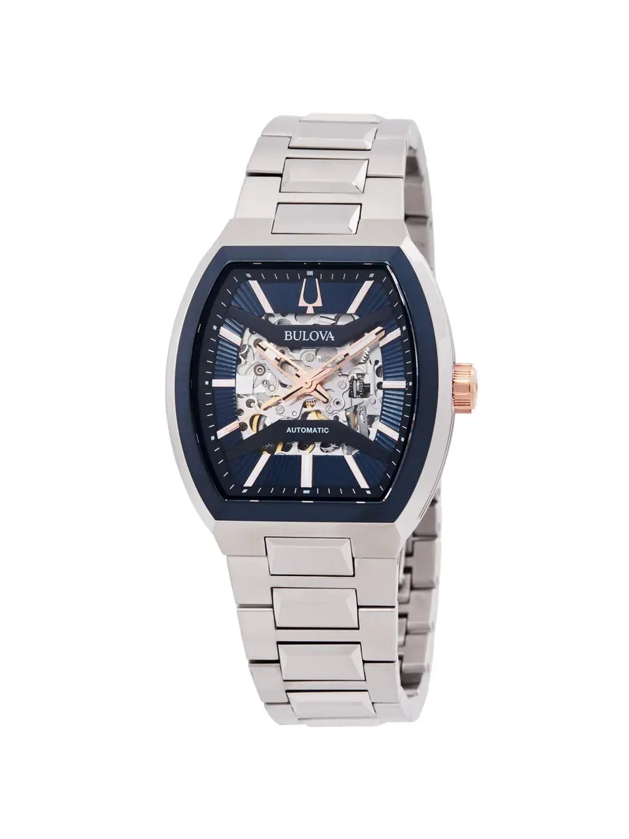 Мужские автоматические часы Bulova Maquina с синим циферблатом, модель 98A319 — синий