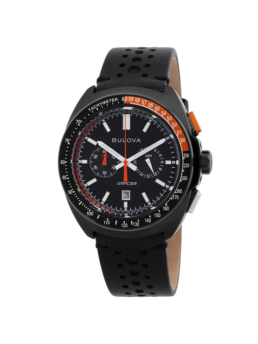 Мужские часы Bulova Racer Chronograph Quartz с черным циферблатом 98B428