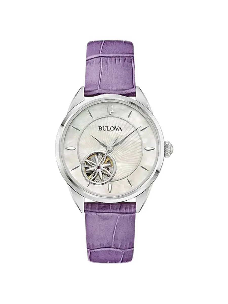 Женские автоматические часы Bulova Sutton с цветочным узором и открытым циферблатом (модель 96L339)