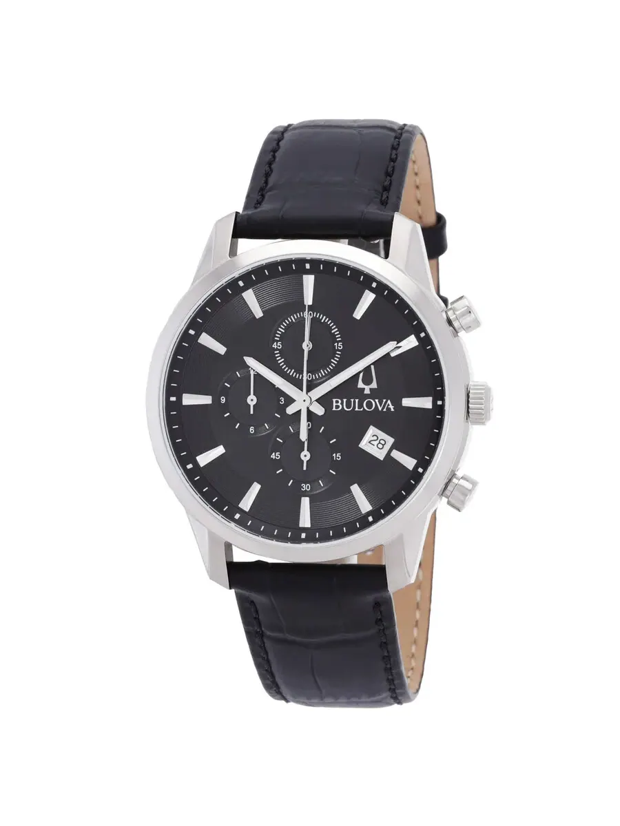 Мужские часы Bulova Sutton Chronograph Quartz с черным циферблатом 96B403
