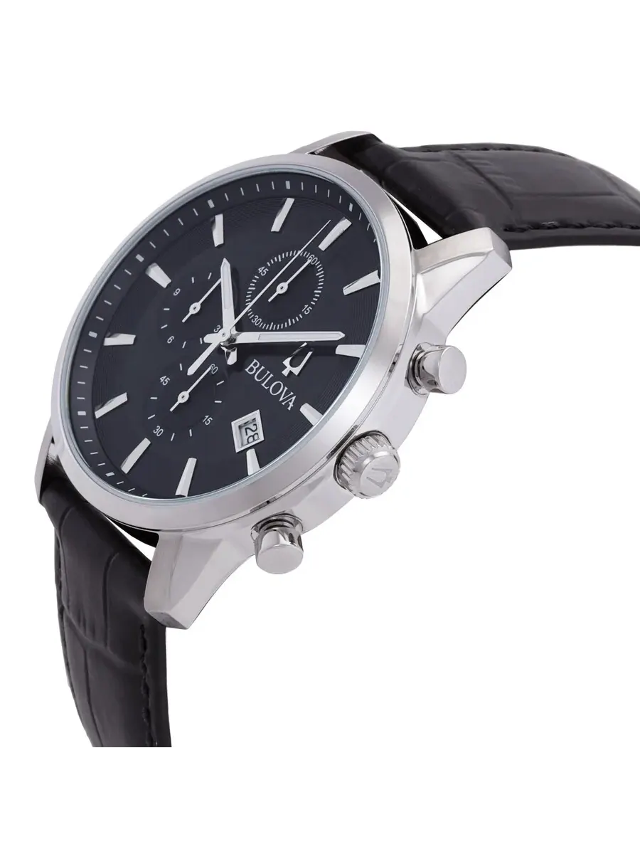 Мужские часы Bulova Sutton Chronograph Quartz с черным циферблатом 96B403 — изображение 2 из 3, оттенок серебряный