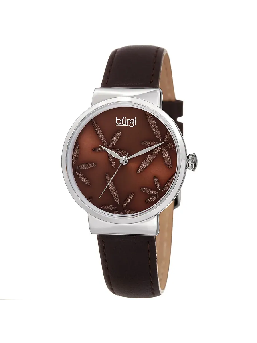 Женские часы Burgi Sparkling Flower Quartz с коричневым циферблатом BUR191BR — серебристый