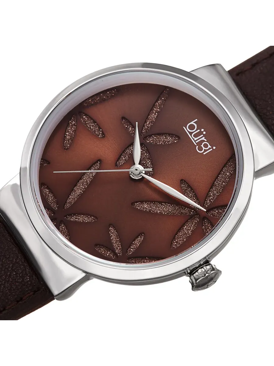 Женские часы Burgi Sparkling Flower Quartz с коричневым циферблатом BUR191BR — изображение 2 из 4, оттенок серебряный