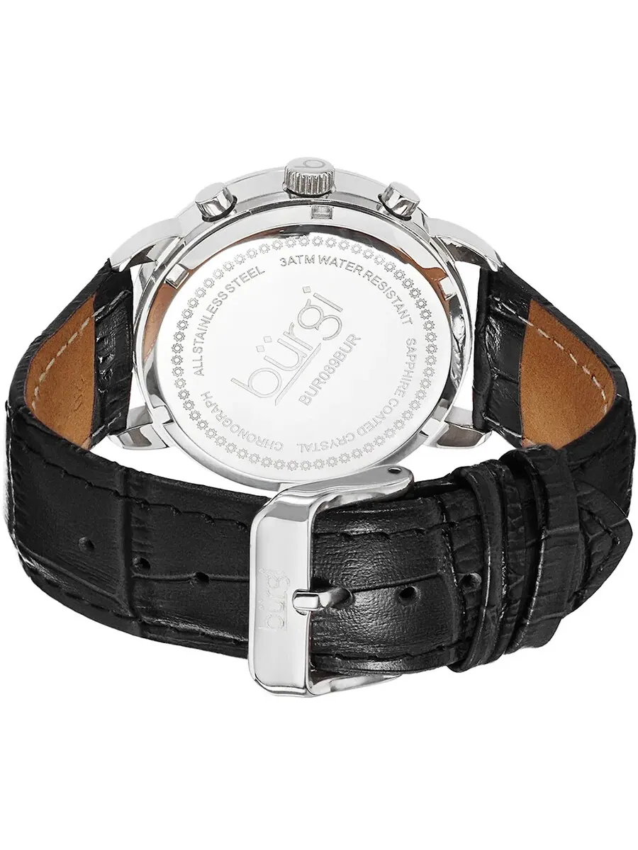 Женские часы Burgi Crystal Chronograph с черным кожаным ремешком и перламутровым циферблатом BUR089BK — изображение 3 из 4