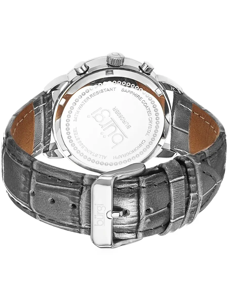 Женские часы Burgi Crystal Chronograph с серым кожаным ремешком и перламутровым циферблатом BUR089GY — изображение 3 из 4