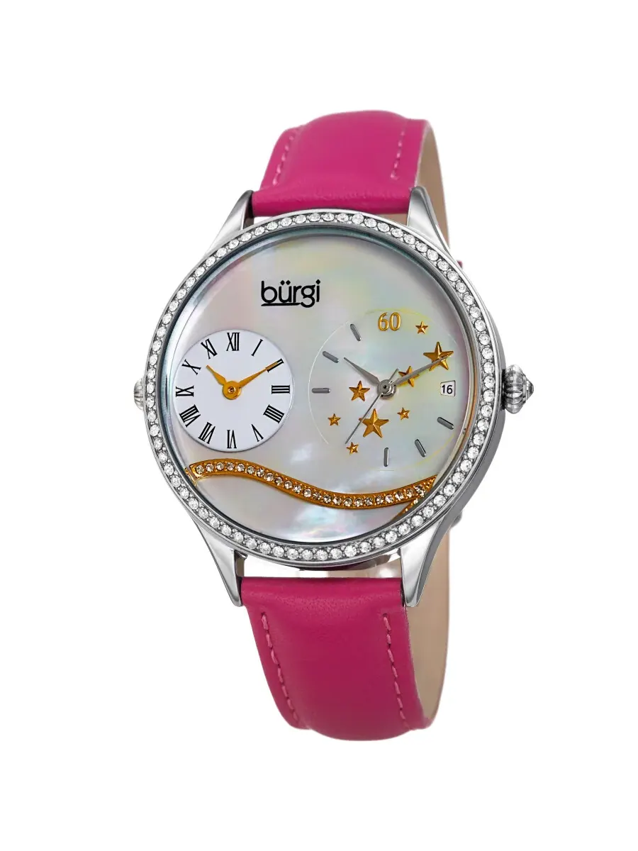 Женские часы Burgi Dual Time Quartz с белым циферблатом BUR184PK — серебристый