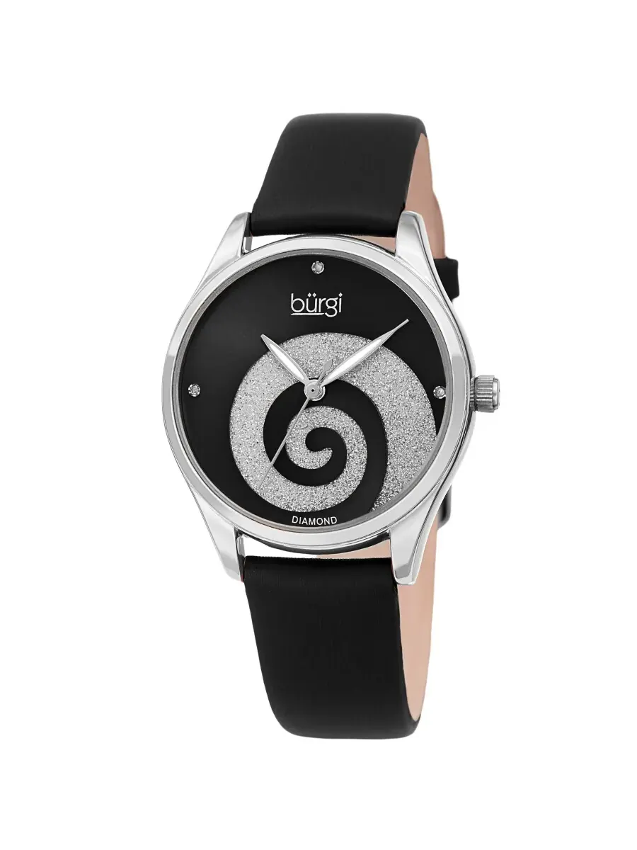Женские часы Burgi Swirl Quartz с черным циферблатом и бриллиантом BUR201SSBK