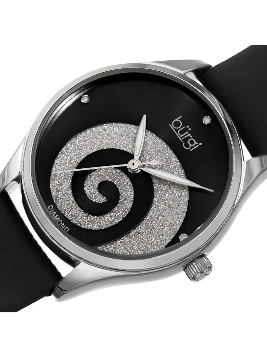 Женские часы Burgi Swirl Quartz с черным циферблатом и бриллиантом BUR201SSBK — изображение 2 из 4, оттенок серебряный