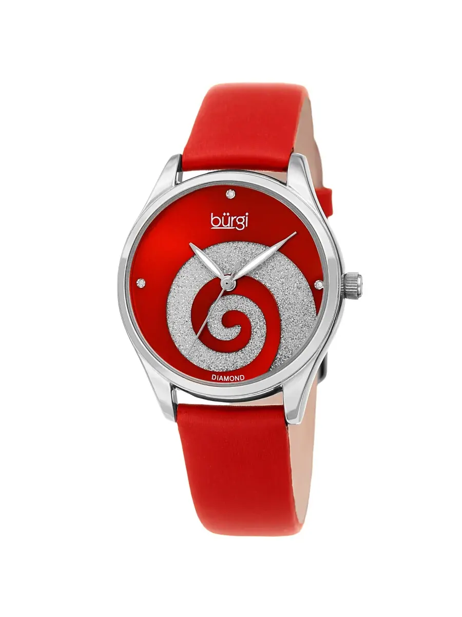 Женские часы Burgi Swirl Quartz с красным циферблатом и бриллиантами BUR201RD