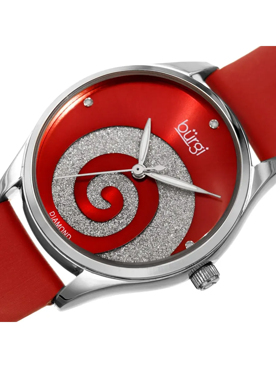 Женские часы Burgi Swirl Quartz с красным циферблатом и бриллиантами BUR201RD — изображение 2 из 4, оттенок серебряный