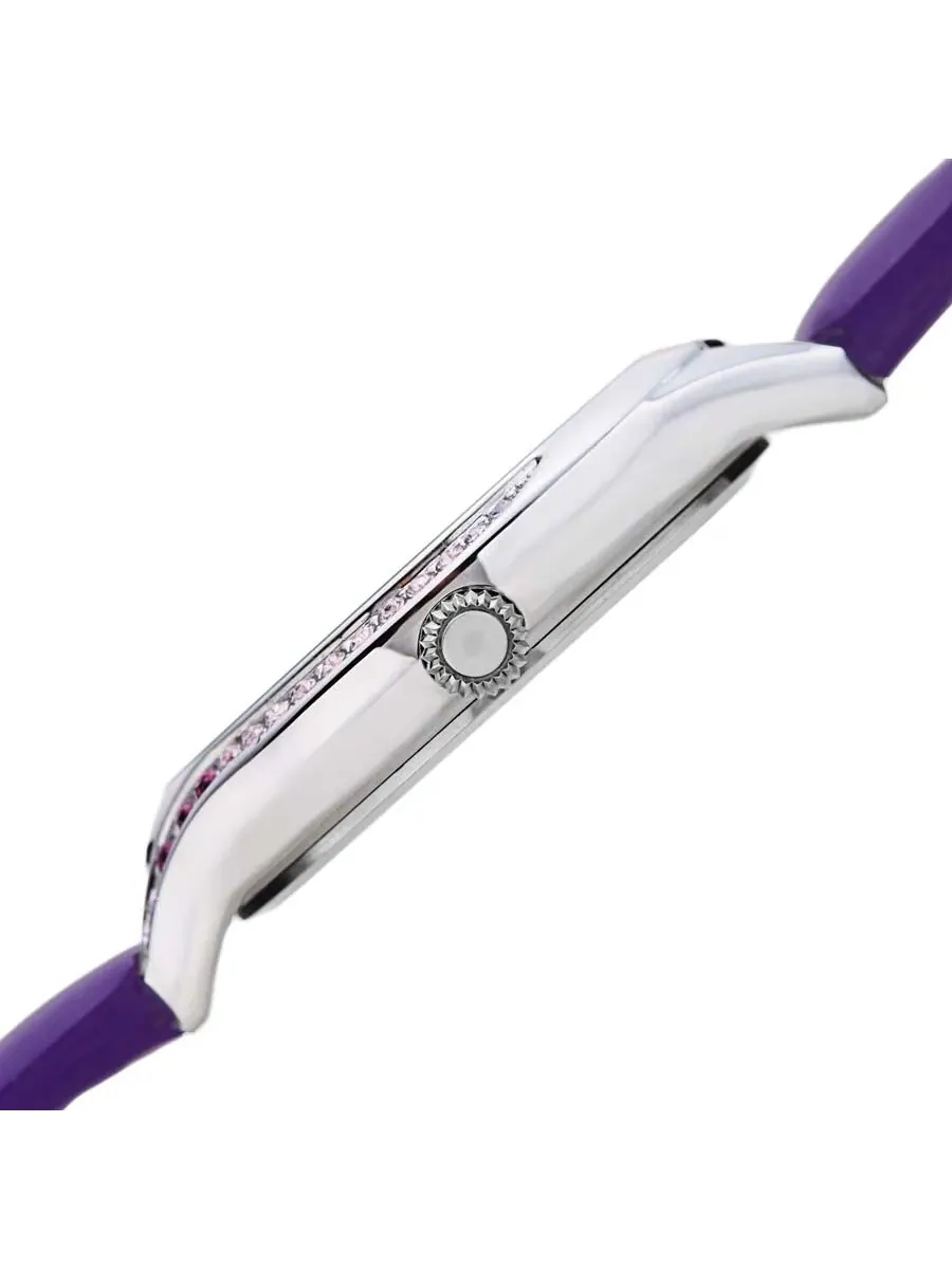 Женские часы Burgi Crystal с белым циферблатом и фиолетовым кожаным ремешком BUR239PU — изображение 3 из 4