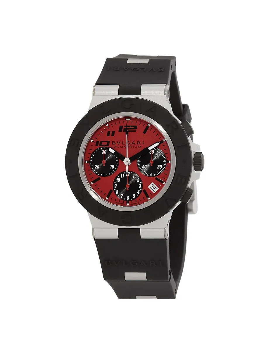 Мужские часы Bvlgari Aluminium Chronograph Automatic с красным циферблатом 103701 — черный