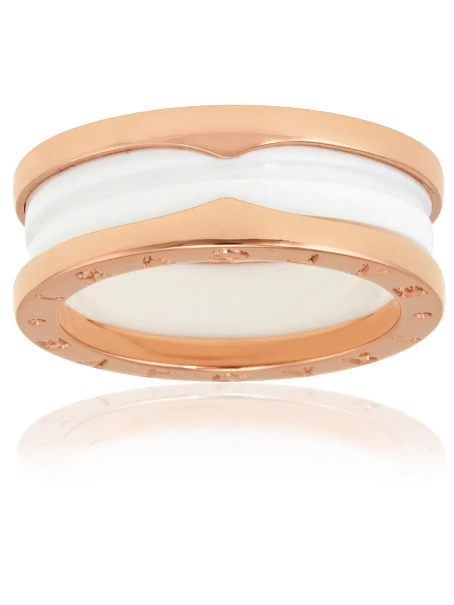 Кольцо Bvlgari B.Zero1 из 18-каратного розового золота и белой керамики с двумя кольцами — изображение 2 из 4, оттенок золото