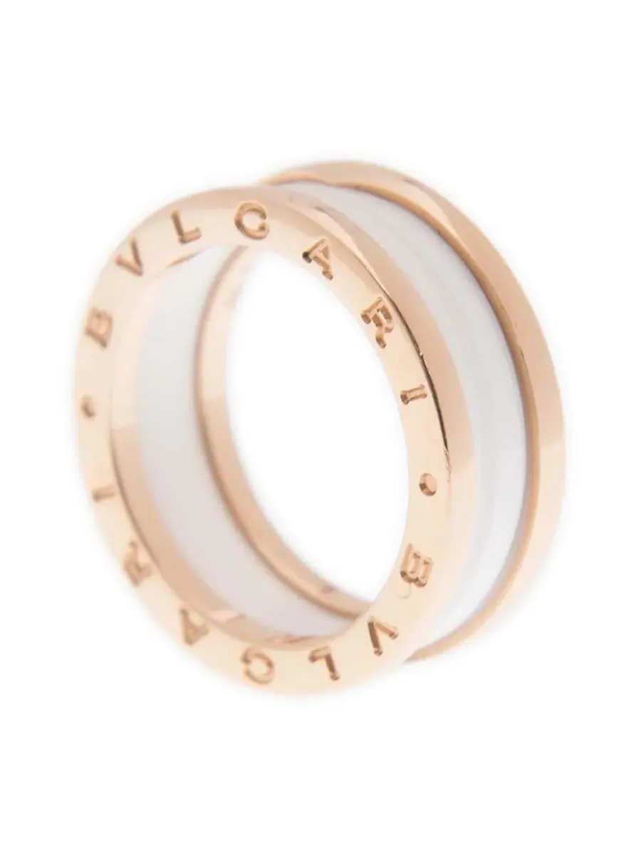 Кольцо Bvlgari B.Zero1 из 18-каратного розового золота и белой керамики с двумя кольцами — изображение 4 из 4, оттенок золото