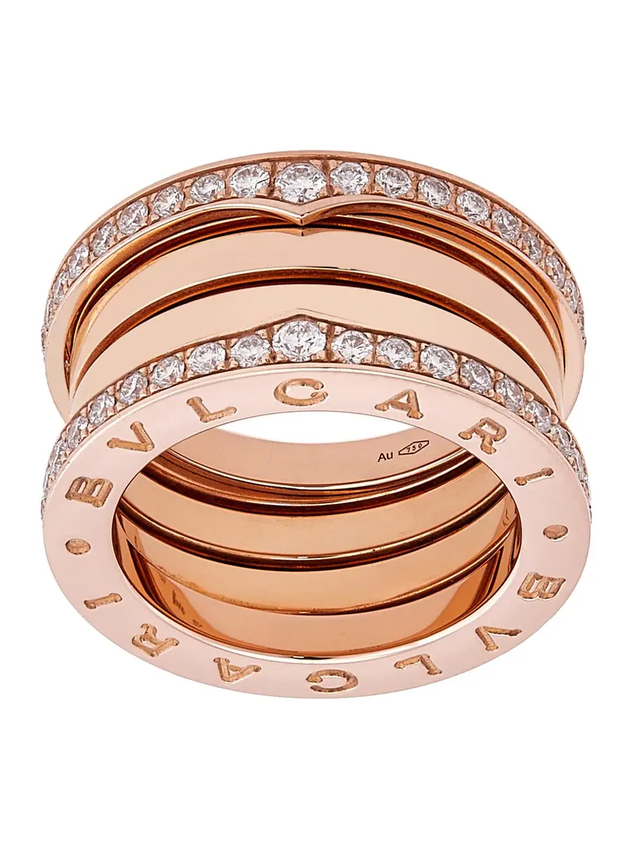 Кольцо Bvlgari B.Zero1 18 карат розовое золото, 4 полосы с бриллиантами, размер 51 — золотистый