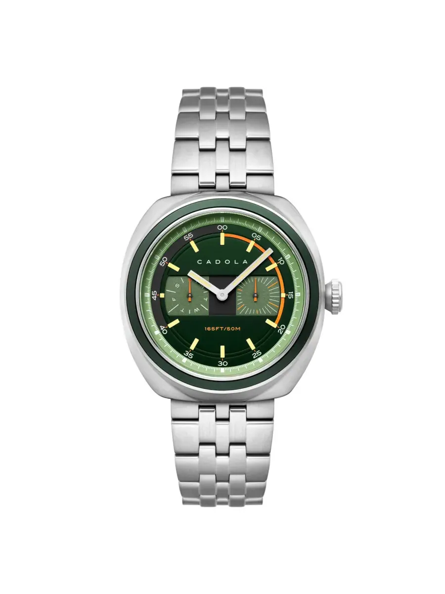 Мужские часы Cadola Giulia GMT Quartz с зеленым циферблатом CD-1043-22 — серебристый